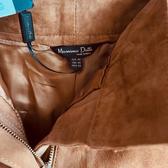 NWT Massimo Dutti Cognac Leather Suede Cropped Pants - XS - Picture 10 of 16